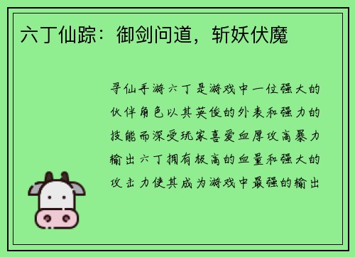 六丁仙踪：御剑问道，斩妖伏魔